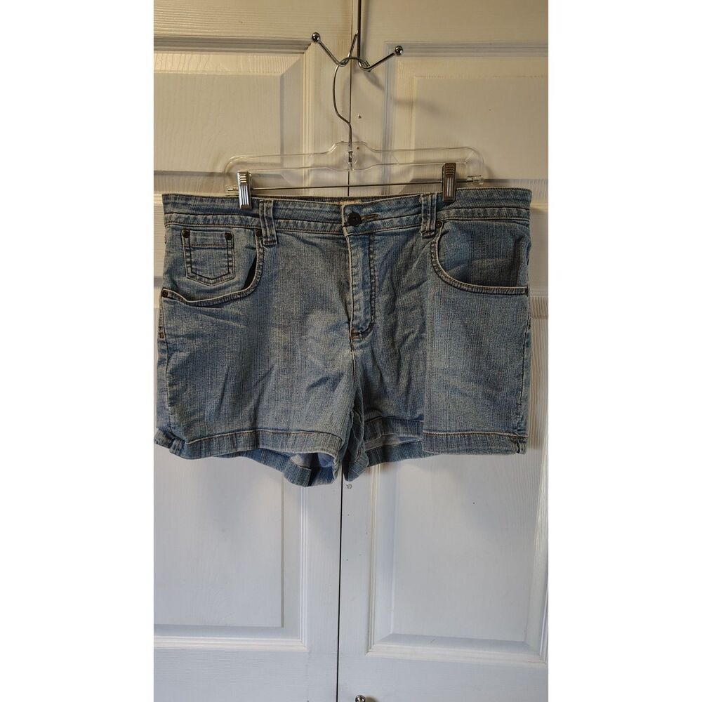 Faded Glory Denim Shorts Women's 16 Blue Medium Wash Stretch Jean Shorts